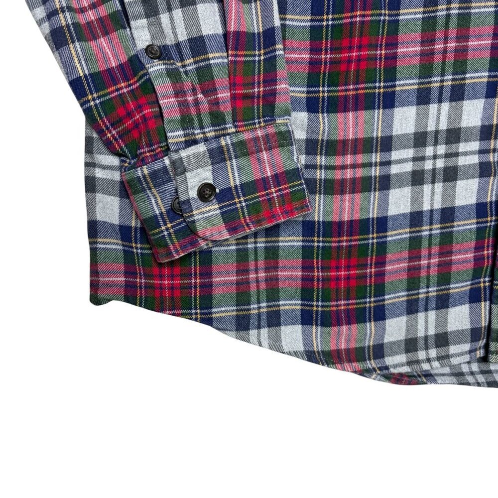 Lands' End Flannel Plaid Button Down Size XL Red Gray Blue - Picture 5 of 5